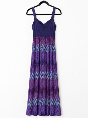 Mudd Maxi Dress Size L Boho Purple Pink Print Smocked Back Adjustable Straps